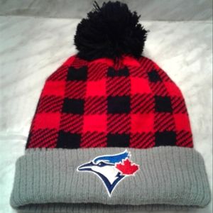 Blue Jays Plaid Lumberjack Toque Hat Cap pom knitted cuff OSFM Unisex adult